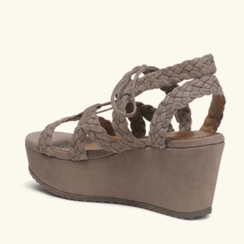 Trask Taupe Braided Suede Platform Sandals